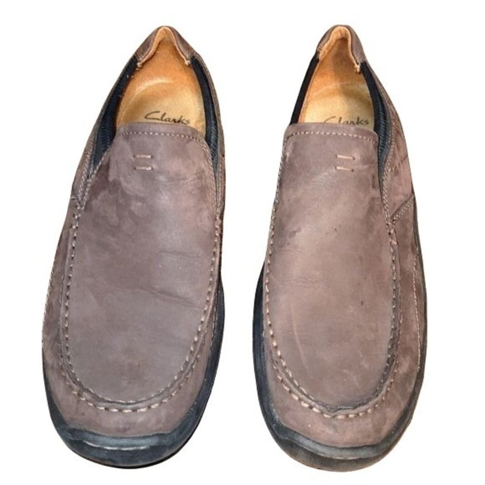 NWT Clarks Soft Cushion with Ortholite Brown Suede Slip Ons Mens size 9.5M